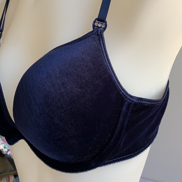 Navy Blue Velour Bra 36C - Picture 4 of 7